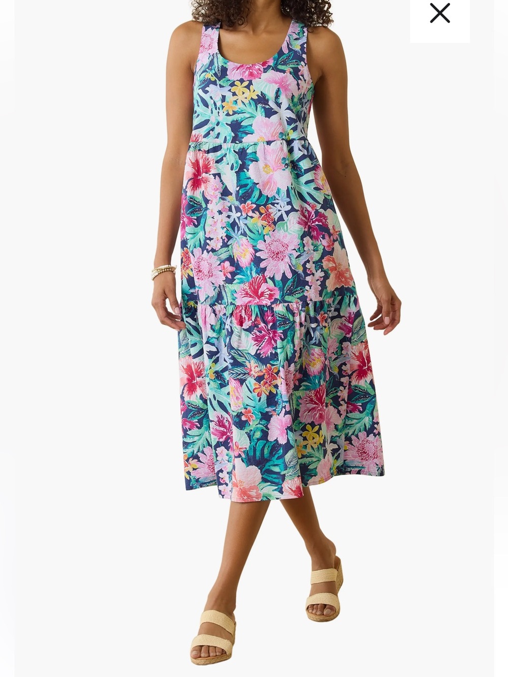 Tommy Bahama Perfectly Paradise Floral Stretch Cotton Midi Dress oversized M - Picture 2 of 12